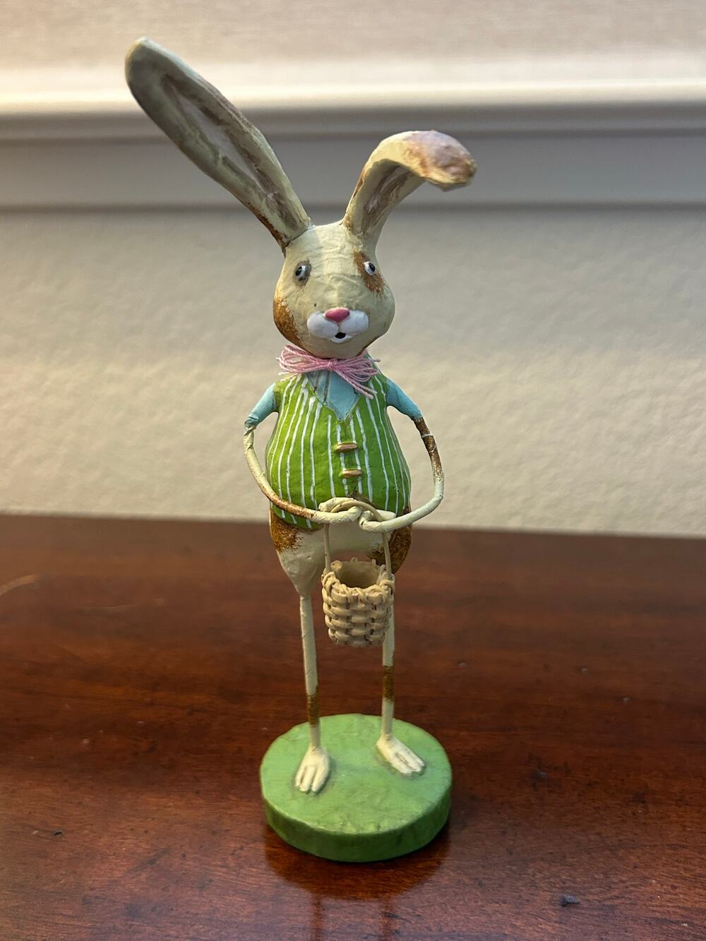 Lori Mitchell Mr. Hopper Easter Bunny Rabbit Figurine Spring Basket 6.5”